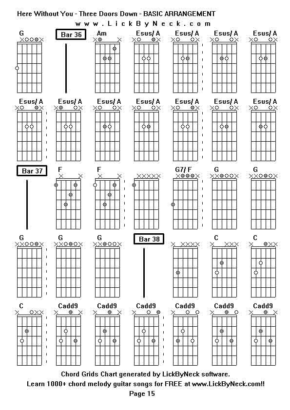 Chord Grids Chart of chord melody fingerstyle guitar song-Here Without You - Three Doors Down - BASIC ARRANGEMENT,generated by LickByNeck software.